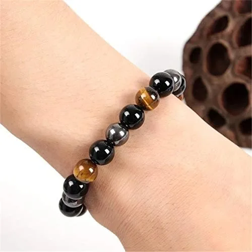 Vista 4 de FORUBUS 2 pulseras elásticas de hematita obsidiana ojo de tigre con cuentas magnéticas para mujeres y hombres, joyería de meditación y yoga