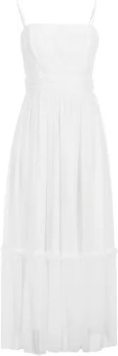 Vista 5 de MRGIINRI Vestido de verano con tirantes delgados para mujer sexy sin mangas asimétrico alto bajo liso acampanado vestido midi Blanco talla única