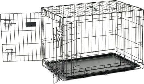 Vista 4 de Jaula de perro Carlson segura y compacta de doble puerta de metal, mediana con panel divisor