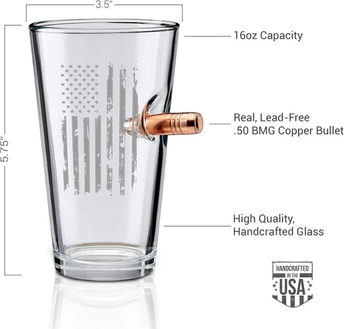 Vista 3 de BenShot Vaso de pinta de la bandera de EE. UU. con bala real de 0.50 BMG - 16 onzas Fabricado en EE. UU