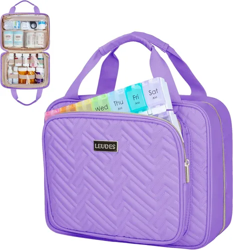 Vista 14 de Leudes Organizador de botellas de píldoras de viaje, organizador y almacenamiento de medicamentos, bolsa de medicamentos para el hogar, estuches