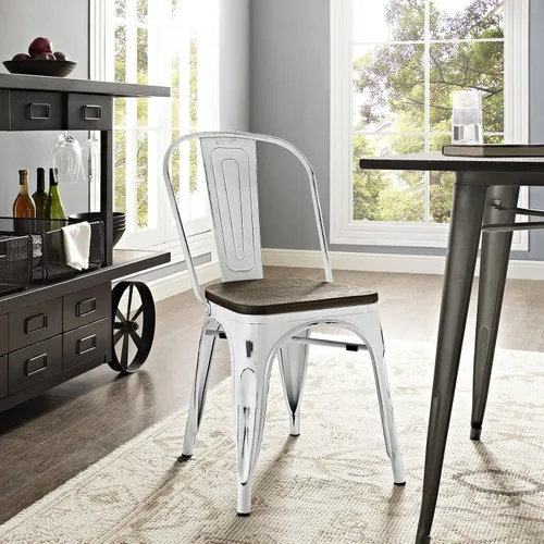 Vista 2 de Modway EEI-2028-WHI Promenade - Silla auxiliar apilable de aluminio moderno con asiento de bambú, uno, color blanco