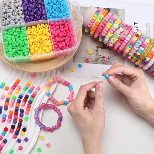 Vista 9 de Cuentas de pony a granel para pulseras, 1200 piezas multicolor + 200 limpiadores de tuberías, hacer cuentas a granel para trenzar el cabello