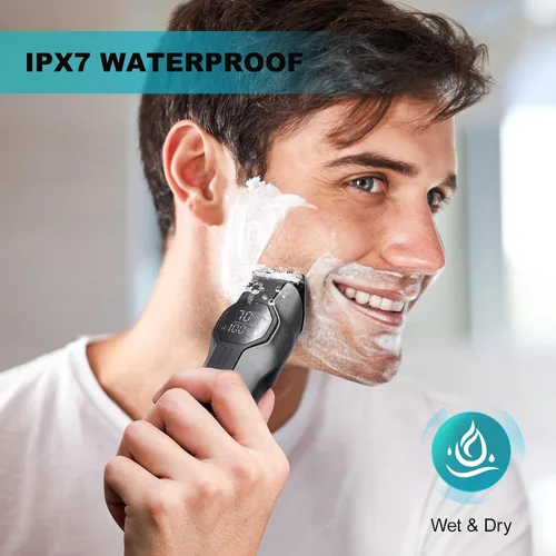 Vista 5 de Recortadora de barba para hombres – Kit profesional 14 en 1 de aseo para hombre, cortapelos con motor de doble velocidad para barba, cabeza, cuerpo