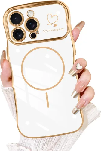 Vista 28 de Fiyart - Funda diseñada para iPhone 16 Pro, marco de onda lindo con forma rizada, corazones de amor chapados para mujeres y niñas, protección