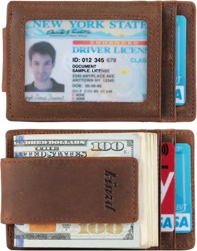 Vista 7 de kinzd Clip para dinero, billetera de bolsillo frontal, cartera delgada de cuero con bloqueo RFID fuerte imán