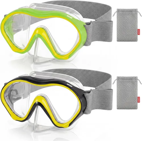 Vista 15 de Aegend Paquete de 2 gafas de natación para niños con cubierta de nariz para niños de 3 a 15 años, correa de tela tejida, antivaho 180° visión clara