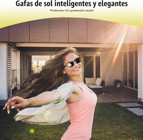 Vista 4 de Lentes inteligentes con altavoz Bluetooth, lentes de sol polarizados, protección UV, control de voz, audio de oído abierto, micrófono HD