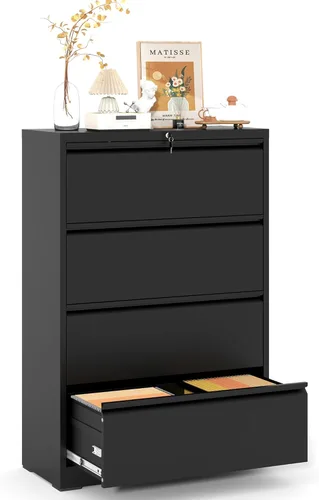Vista 9 de Archivador de 2 cajones, archivador lateral de metal con cerradura, gabinete organizador de almacenamiento de oficina en casa para archivos de Negro