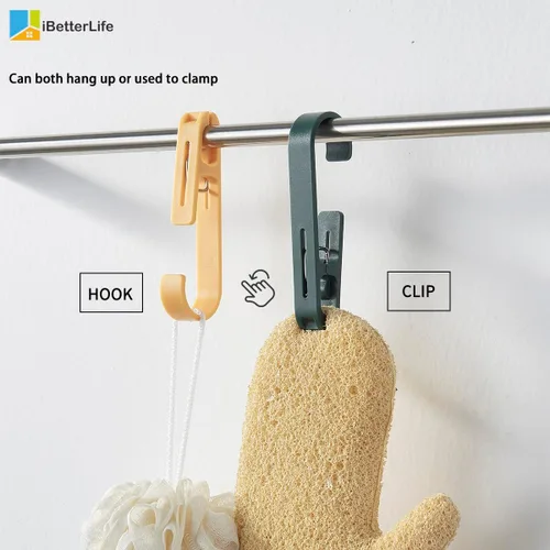 Vista 4 de iBetterLife Alfileres de ropa resistentes para exteriores, 8 ganchos grandes para ropa sucia con clips, abrazaderas organizadoras de armario