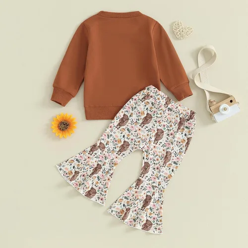 Vista 4 de Sunwittafy Conjunto de 2 piezas de sudadera vaquera de manga larga para bebé niña