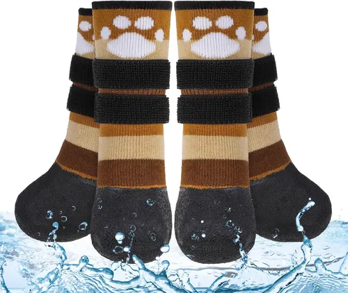 Vista 10 de BEAUTYZOO Calcetines impermeables para perros para evitar que lamen las patas, calcetines navideños para perros para suelos de madera dura
