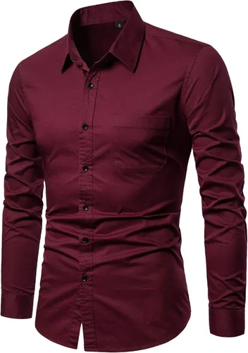 Vista 3 de VANCOOG Camisas de vestir casuales de manga larga con botones y bolsillo en el pecho para hombre