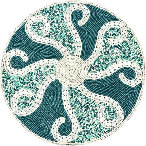 Vista 28 de Manteles individuales de 13 pulgadas con cuentas redondas para mesa de comedor - Manteles decorativos con cuentas de vidrio y respaldo de algodón