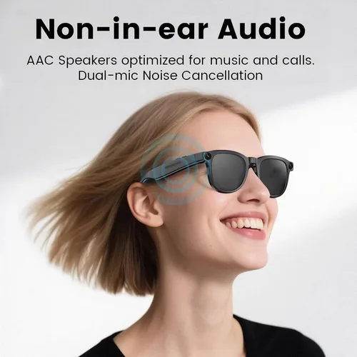 Vista 3 de REEDTOCK Lentes inteligentes con inteligencia artificial con cámara, grabación de video HD 1080P, gafas de cámara Bluetooth de 8 MP, cancelación