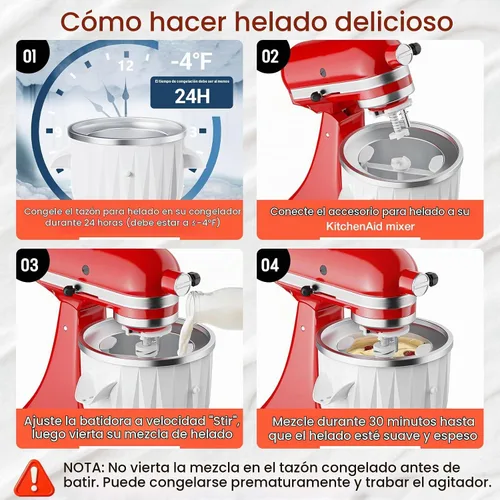 Vista 5 de Accesorio para máquina de helados KitchenAid, accesorio para batidora de pie de 2 cuartos de galón, accesorio de helado de sorbete de yogur
