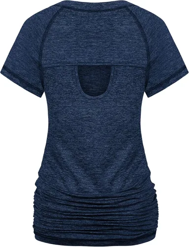 Vista 2 de Ninedaily Camiseta de entrenamiento para mujer, camiseta de yoga de manga corta, estilo casual