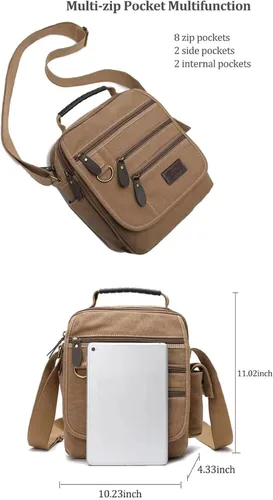 Vista 3 de Bolso bandolera de lona para hombre, bolso bandolera pequeño, bolso de trabajo, multifunción, vintage