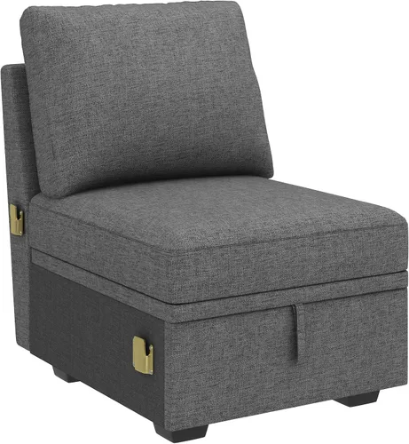 Vista 23 de HONBAY - Asiento individual para sofá cama modular con cama extraíble, sillón sin brazos personalizable para sofá modular, color beige