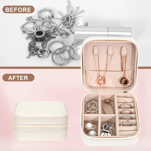 Vista 6 de Caja de joyería de viaje portátil de cuero PU mini caja de viaje de joyería pequeña caja de joyería para pendientes collar mujeres niñas regalo