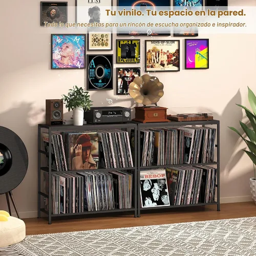 Vista 6 de Sonyabecca Soporte para tocadiscos de 3 niveles con almacenamiento de Negro