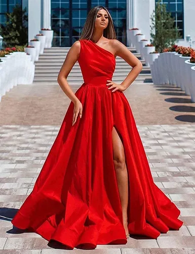 Vista 2 de Vestido de noche formal sin mangas con un solo hombro para dama de honor, con abertura alta