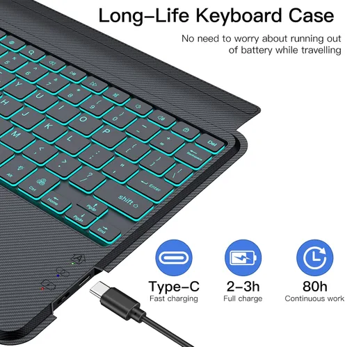 Vista 6 de Funda de teclado desmontable magnética para Samsung Galaxy Tab S6 Lite de 10,4 pulgadas 7Color Backlit Bluetooth Trackpad Keyboard