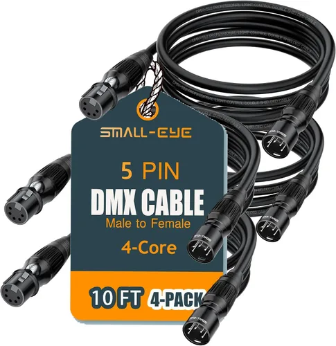 Vista 20 de SMALL-EYE Cable DMX de 5 pines, paquete de 2 unidades de 3 pies, cable de iluminación de escenario macho a hembra de 4 núcleos para controlador