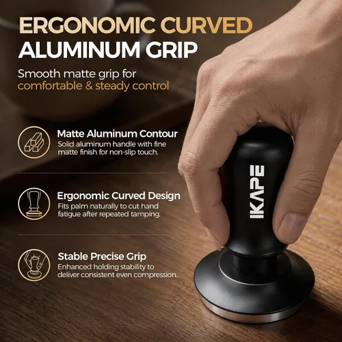 Vista 4 de IKAPE Manipulador de espresso de 39.25 mm, manipulador de café barista premium negro con resorte calibrado, manipulador de acero inoxidable 100%
