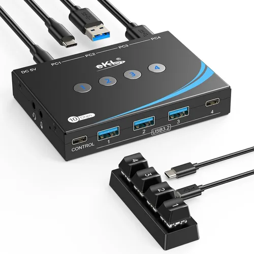 Vista 11 de eKL interruptor USB 3.0 para compartir entre 4 computadoras, 4 puertos USB 3.0, interruptor para PC, laptop, ratón, teclado, escáner, impresora