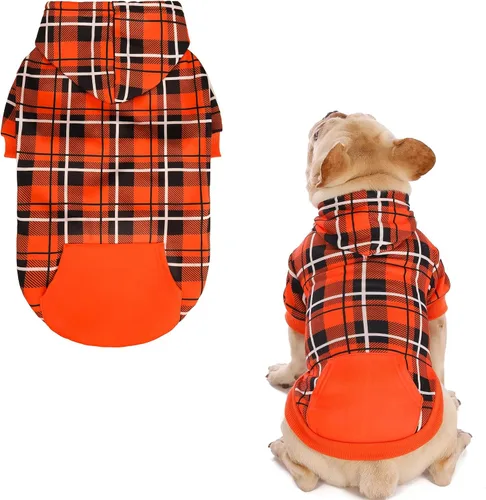 Vista 18 de EXPAWLORER Sudadera con capucha para perro a cuadros, estilo británico, suéter cálido para perro con agujero para correa, ropa de pitbull, ropa