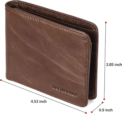 Vista 3 de BOSTANTEN Billeteras de piel auténtica para hombre, con bloqueo RFID y 2 ventanas de identificación