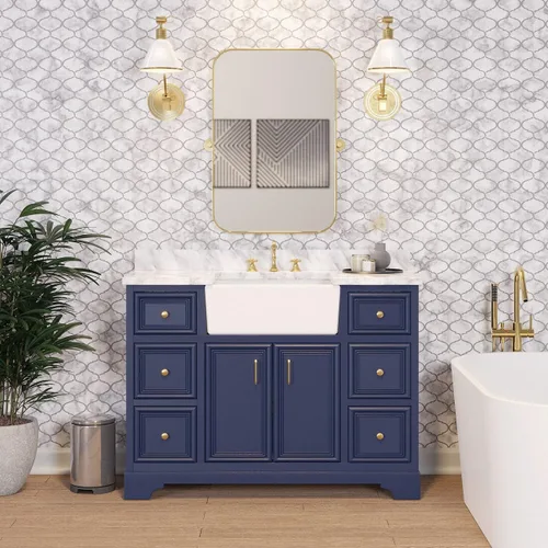 Vista 9 de Kitchen Bath Collection Zelda - Mueble de granja de 48 pulgadas (carrara/chocolate): incluye gabinete de chocolate con encimera de mármol italiano