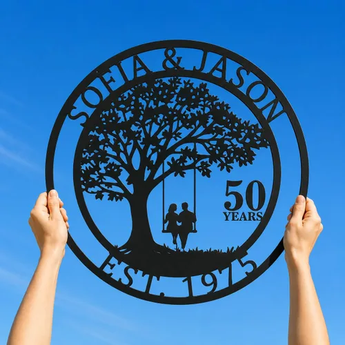 Vista 6 de efcustomgifts Regalo personalizado de aniversario de boda para parejas: letreros metálicos de hierro para el número 50, regalo de decoración