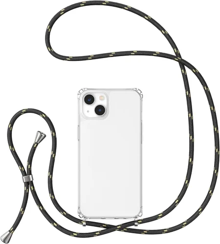 Vista 32 de UEEBAI Funda de teléfono con cordón cruzado para iPhone 14 de 6.1 pulgadas, funda de silicona con correa ajustable para collar, correa suave