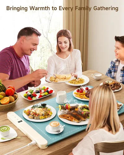Vista 7 de Tapete de calentamiento para alimentos, calentador de alimentos esenciales para el hogar, 6 ajustes de temperatura y temporizador, calentamiento