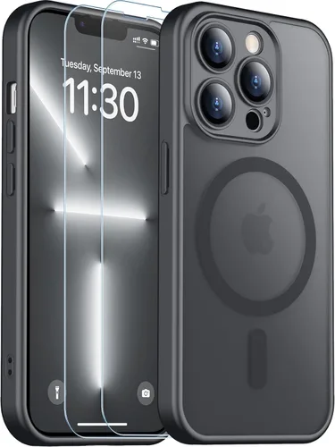 Vista 168 de SPIDERCASE Funda magnética translúcida diseñada para iPhone 11, con 2 protectores de pantalla de vidrio templado, antihuellas, para iPhone 11 de 6.1