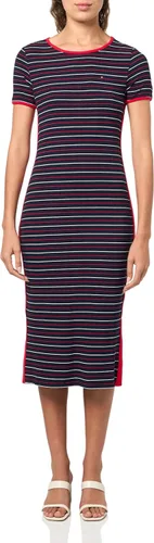 Vista 5 de Tommy Hilfiger Vestido midi acanalado con cinturón Capitán del cielo