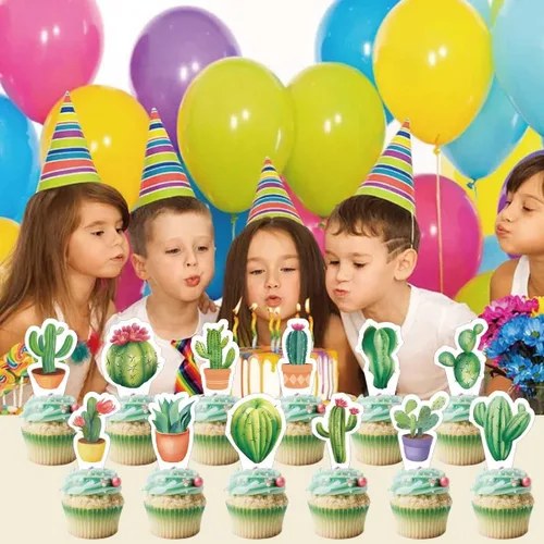 Vista 4 de Decoración para pastel de cactus, fiesta mexicana para baby shower, verano, vacaciones, niñas, niños, suministros de decoración de fiesta
