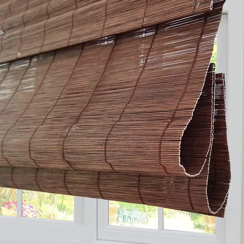 Vista 17 de Persianas Romanas de Bambú Sin Cordón con Oscurecimiento Total, Persianas Enrollables de Madera con Filtrado de Luz y Protección UV con Cenefa de 6