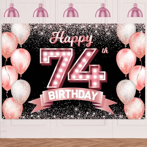 Vista 259 de Cartel de feliz cumpleaños décimo oro rosa, telón de fondo, saludos a 10 años, globos de confeti, decoración temática para niñas de 10 años