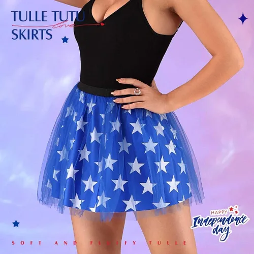 Vista 3 de TWINKLEDE Falda del 4 de julio, falda patriótica de tutú para el Día de la Independencia, falda de baile para mujeres y niñas