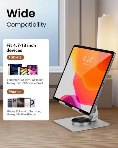 Vista 4 de TIGRIS - Soporte para tableta giratorio de 360°, ajustable y plegable, soporte para tableta súper resistente, súper estable y portátil para oficina
