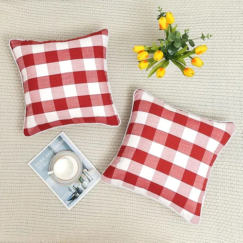 Vista 11 de Amzdecor Buffalo - Fundas de almohada a cuadros beige y blanco, 18 x 18 pulgadas, paquete de 2