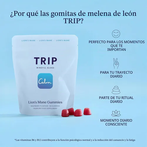 Vista 3 de TRIP Gomitas de melena de león con 2000 mg de extracto de setas de melena de león por porción, veganas, gomitas masticables con sabor natural