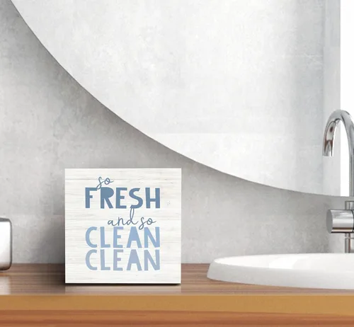 Vista 6 de SRADMO Letrero de madera con texto en inglés «So Fresh So Clean» para niños, decoración de escritorio con texto en inglés «So Fresh So Clean»