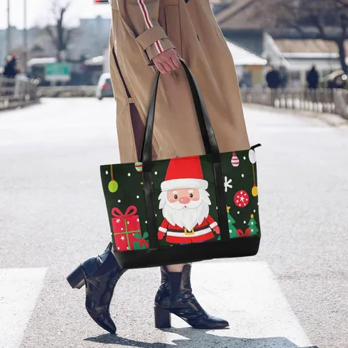 Vista 2 de Caricatura linda Feliz Navidad Santa Claus elegante bolsa de portátil para mujer con cremallera maletín para viajes gimnasio vacaciones con tablet