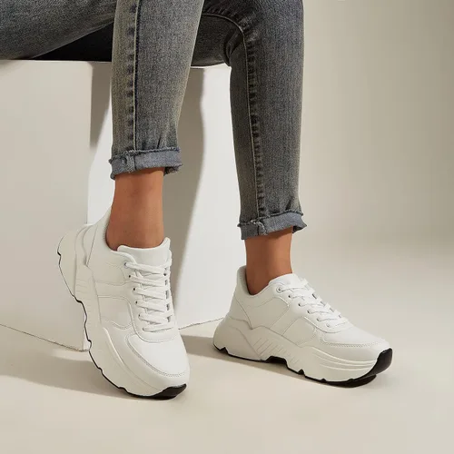 Vista 5 de BELOS Zapatos deportivos gruesos de plataforma para mujer, zapatos deportivos de moda, casuales, con cordones, cómodos, ligeros, para caminar