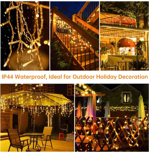 Vista 6 de Blingstar - Luces de carámbano, luces de Navidad al aire libre de 49.2 pies, 440 LED, luces colgantes extensibles, 8 modos, luces de carámbano