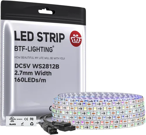 Vista 35 de BTF-LIGHTING WS2812B - Tira LED IC RGB 0.1 in, 0807SMD, DC5V, 3,2 pies, 160